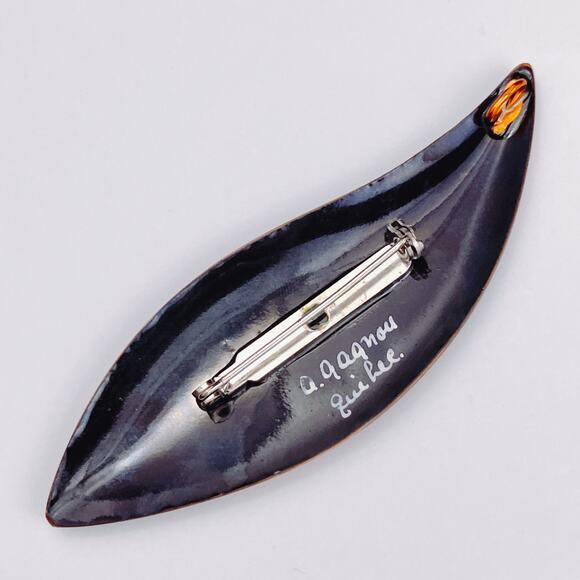 VTG 1970s Signed A. Gagnon Québec Resin Art Brooch Pendant Marbled Orange READ - Picture 9 of 11